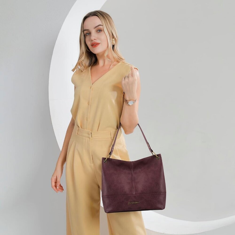 Women A-burgundy Brown Imported Zipper Ladies Shoulder Handbags with Back Pocket - Picture 2 of 6